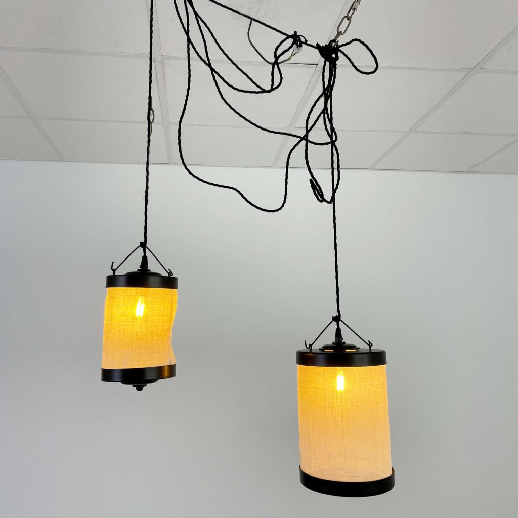 faroles vintage lámparas colgantes iluminación con pantallas de lino