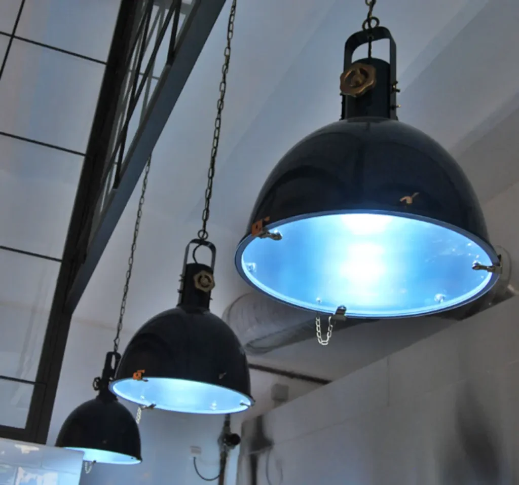lampara de techo campana metal azul