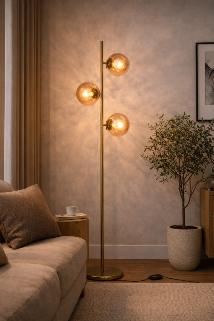 lampara de pie con cristales ambar