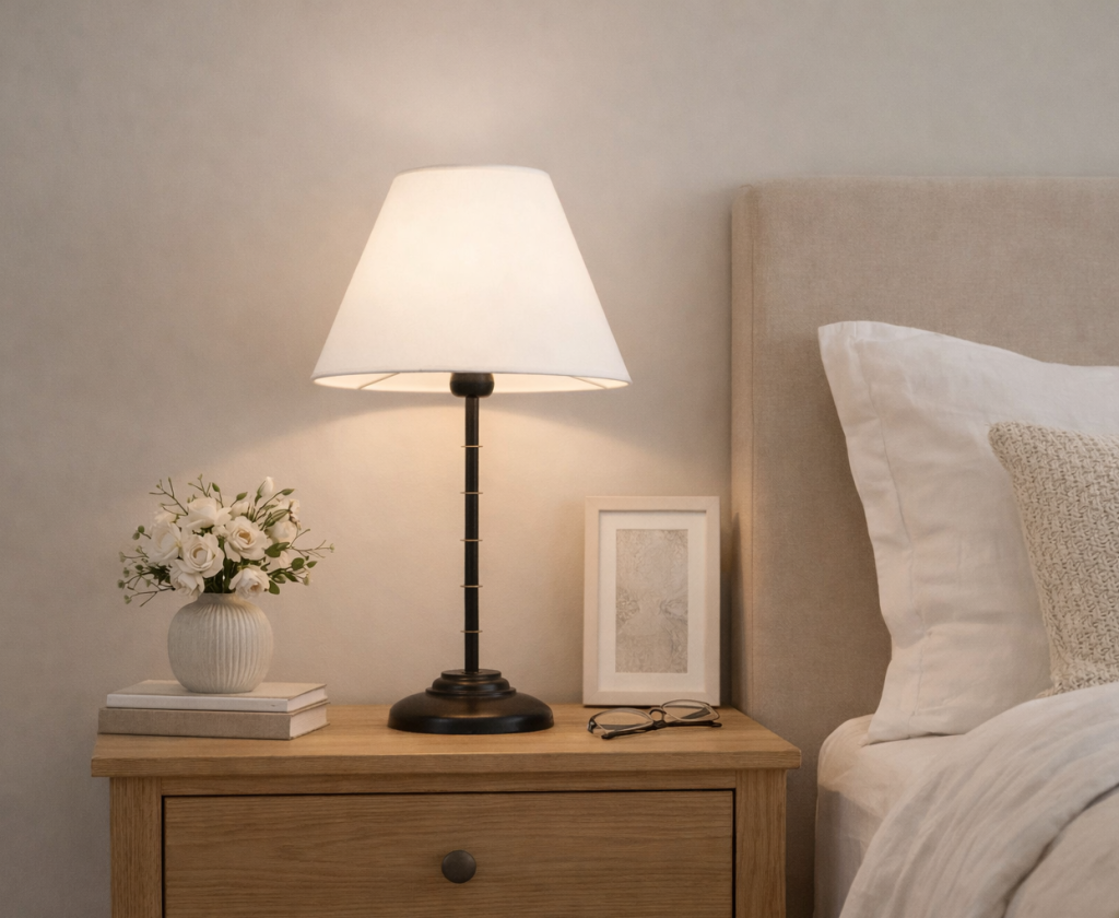 lampara de mesita de noche clasica pie negro