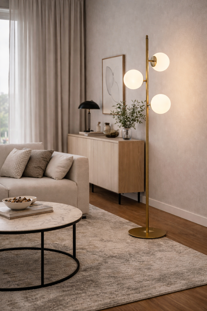 lampara de pie elegante efecto laton