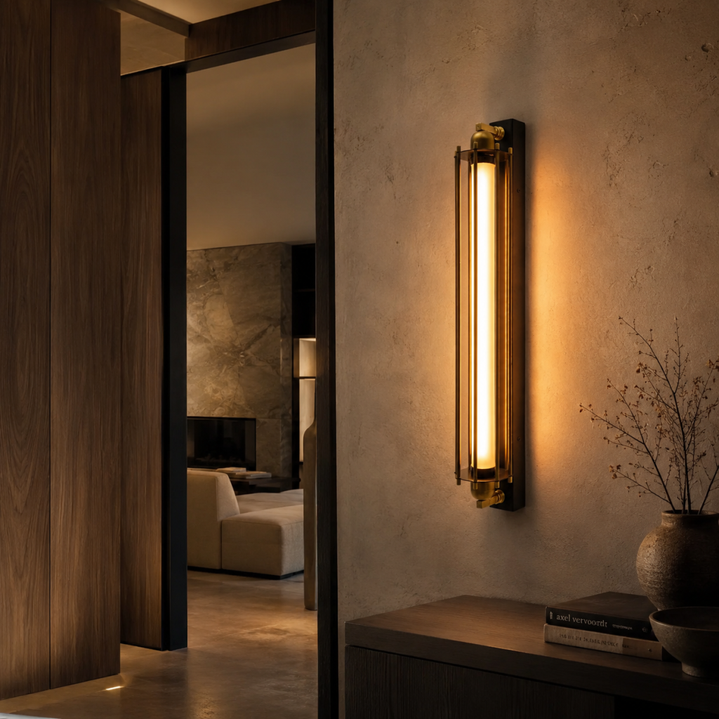 Aplique de pared vertical en latón para recibidor elegante
